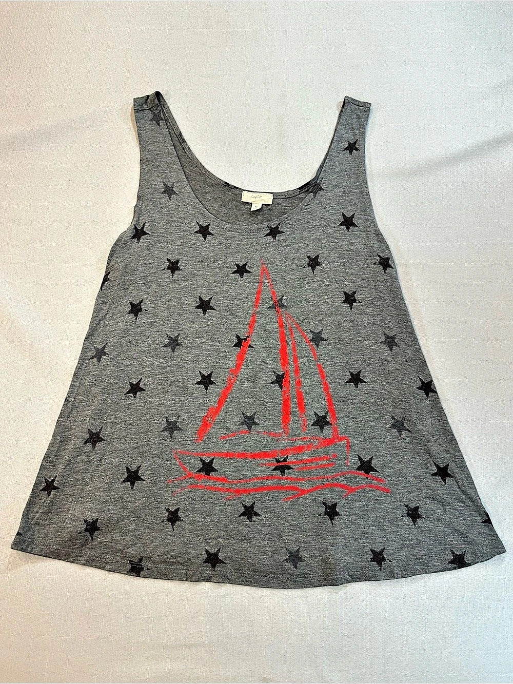 Cupio Gray Star Sailboat Graphic Tank Top Women’s XL